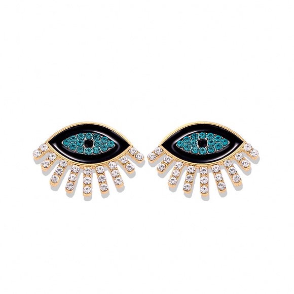Any 2/$20! Gold/Blue Glitter Evil Eye Earrings - Picture 3 of 7